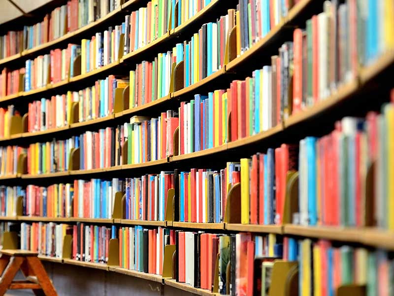 a library shelf full of books